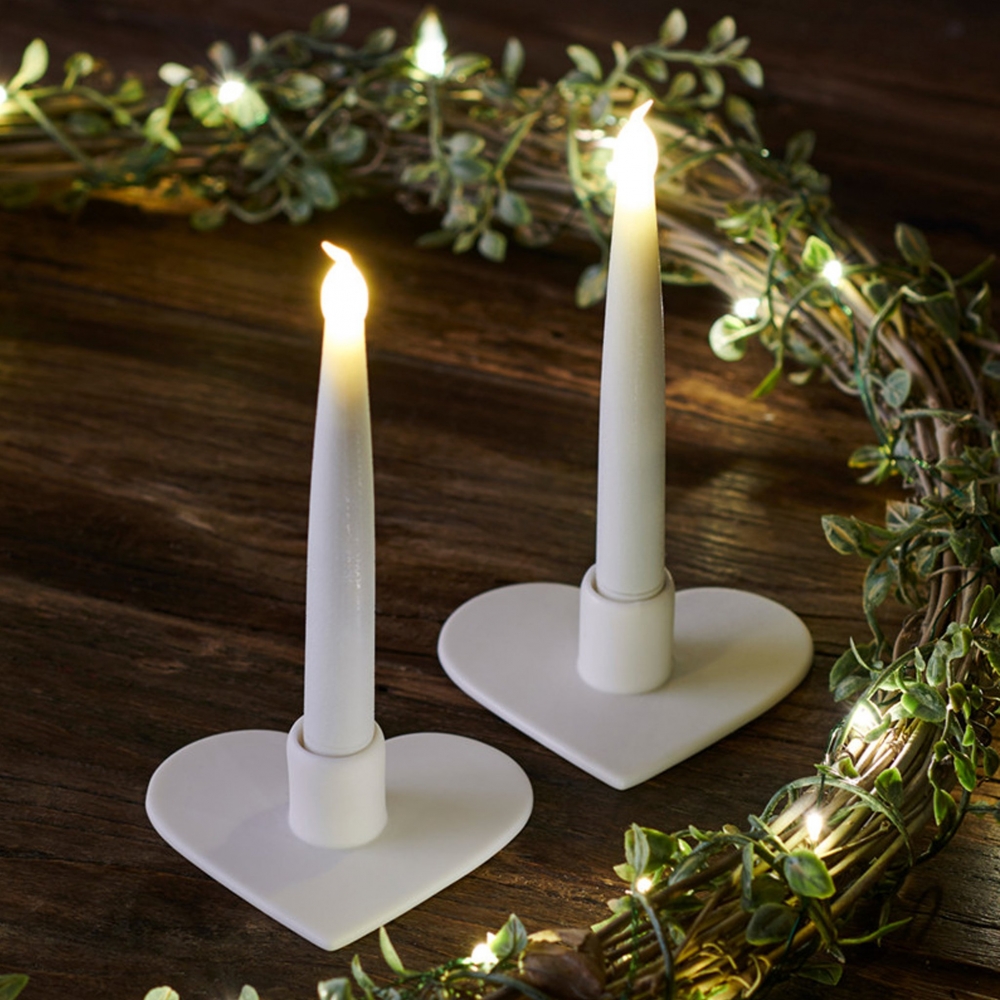 Set 2 lumanari led cu suport ceramic olina heart alb mat
