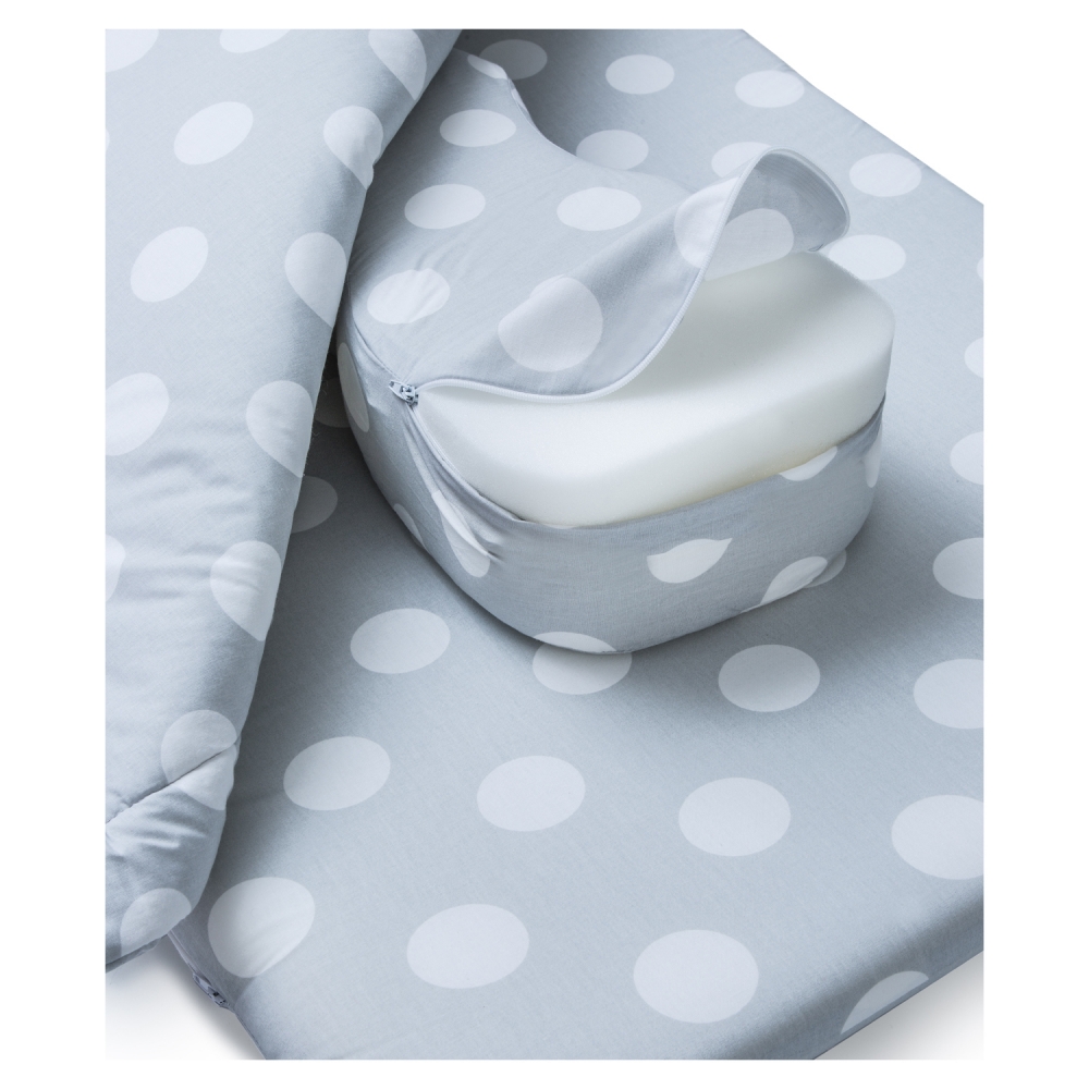 Set 3 piese cu saltea si pernuta pentru adormit bebelusii Babystraw Dots Grey adormit imagine noua responsabilitatesociala.ro