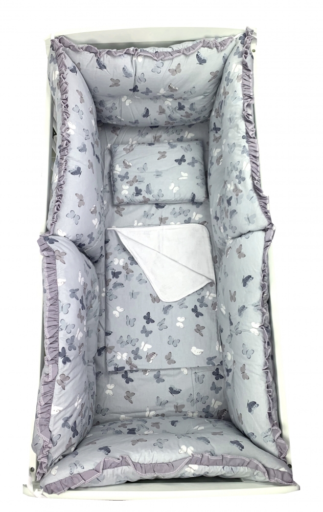 Set 6 aparatori protectii laterale patut 140x70 cm fluturasi gri