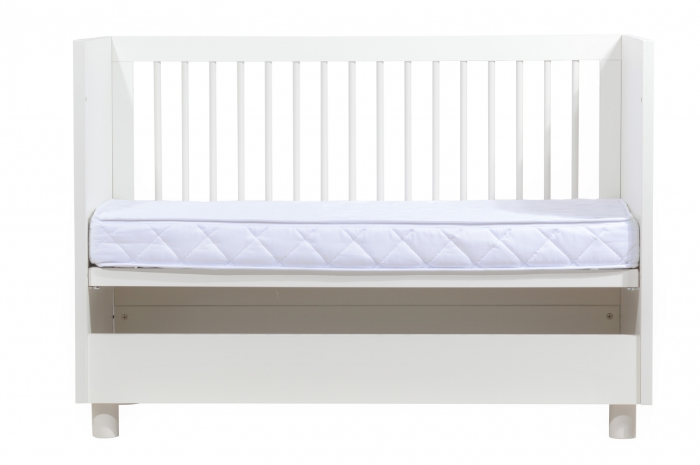 Set patut din lemn 120x60 cm nichiduta luna alb + saltea 14 cm