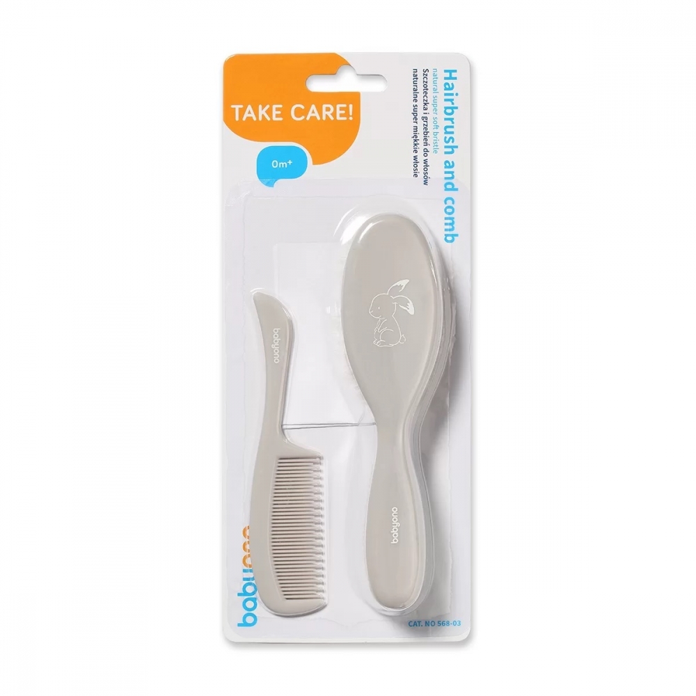 Set perie din par natural super moale si pieptene Bunny Grey