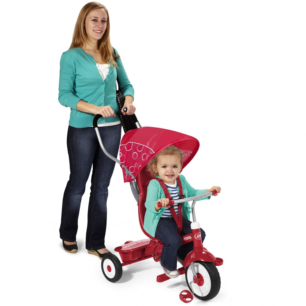 Tricicleta pentru copii Radio Flyer 4 in 1 multifunctionala, control al directiei, sezut cu pozitie ajustabila, copertina pentru protectie UV - 1 | YEO