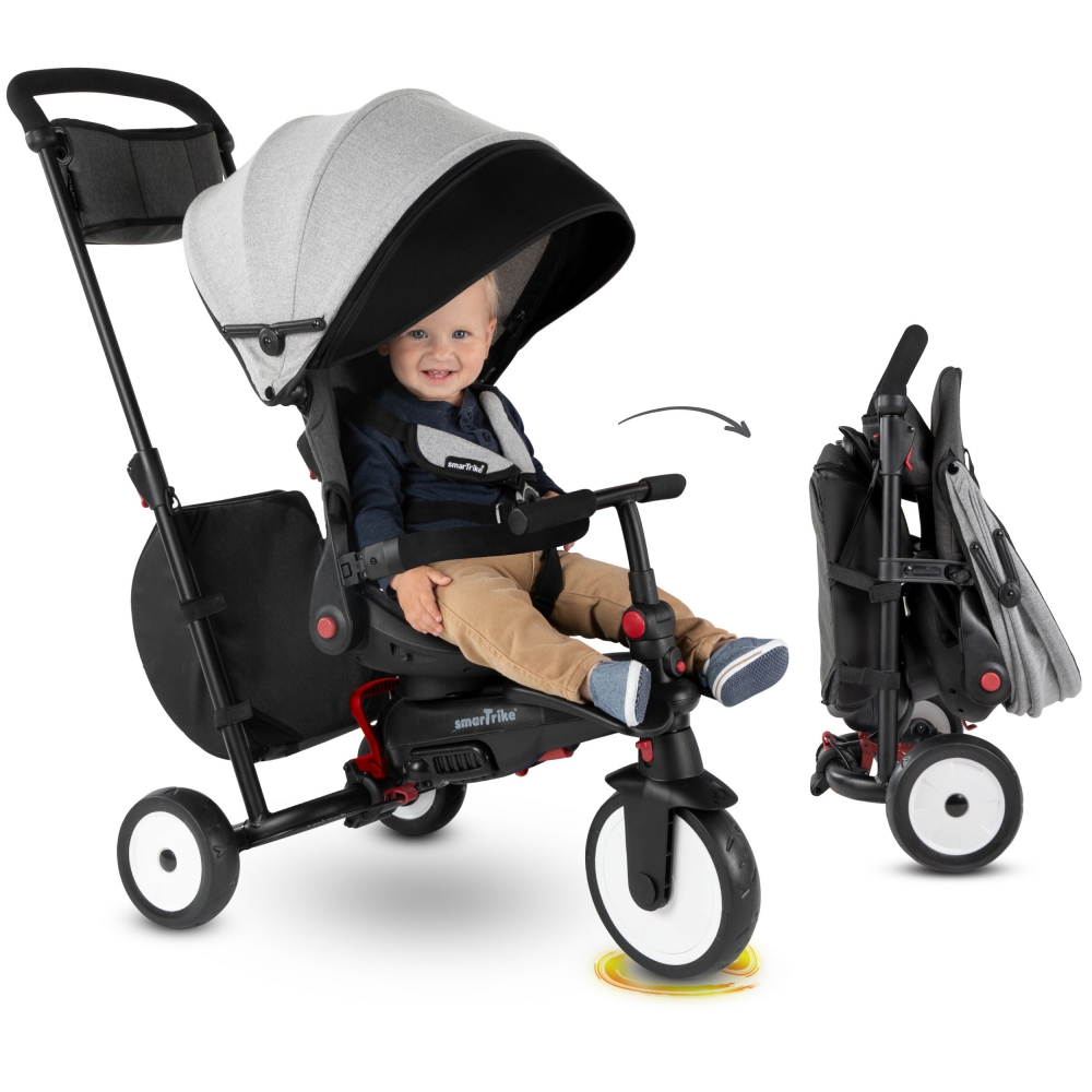 Tricicleta pentru copii Smart Trike STR7 Vibe Grey ultrapliabila, spatar reglabil, roti din cauciuc eva, frana, sistem patentat Touch Steering, varsta 6 luni+ - 4 | YEO