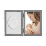 Kit rama foto 10x15 cm cu amprenta Tiny Memories Baby HandPrint non-toxic gri