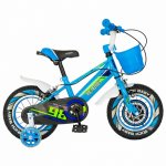 Bicicleta baieti Rich Baby R1407A 14 inch C-Brake cu cosulet si roti ajutatoare cu led 3-5 ani albastru/verde