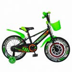 Bicicleta baieti Rich Baby R1807A 18 inch C-Brake otel cu cosulet si roti ajutatoare cu led 5-7 ani negru/verde