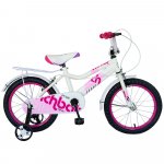 Bicicleta copii 16 inch Rich Baby R1602A alb/roz cu roti ajutatoare 4-6 ani