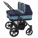 Carucior copii gemeni side by side 2 in 1 Pj Stroller Lovely blue Leaves