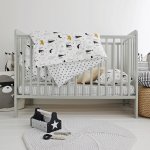 Patut din lemn masiv Star baby gri cu saltea cocos spuma cocos 120x60cm