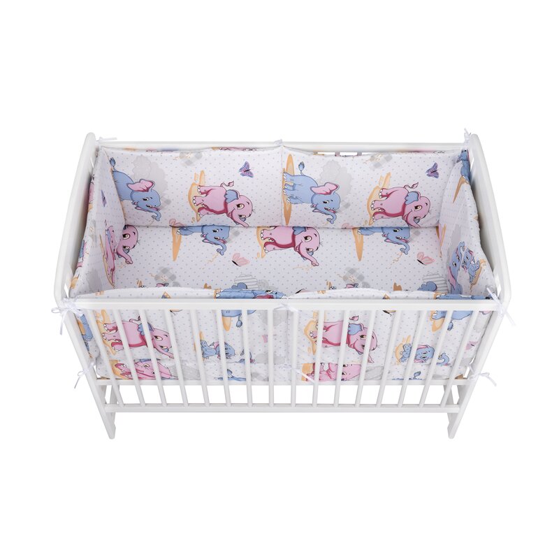 Lenjerie patut 3 piese 120×60 cm Elefantei Albastru-Roz 120x60 imagine noua responsabilitatesociala.ro