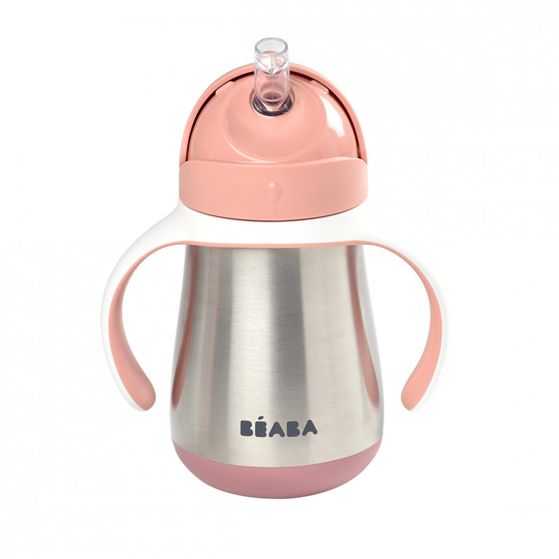 Cana cu pai din inox Beaba 250 ml Old Pink - 1 | YEO