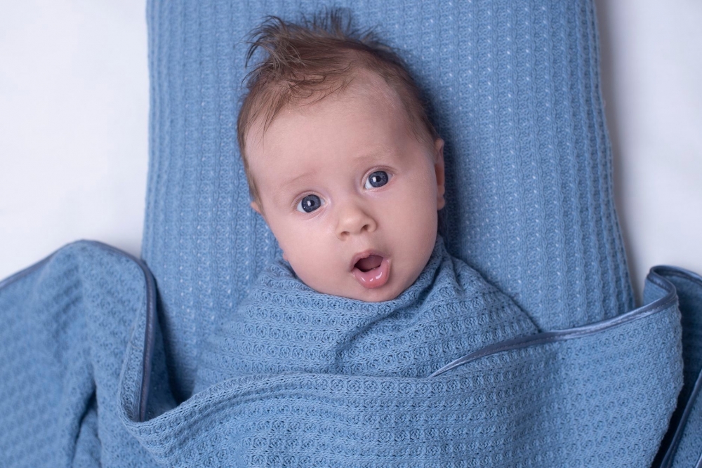 Paturica bebe tricotata bumbac 72x110 cm Puzzle Blue - 1