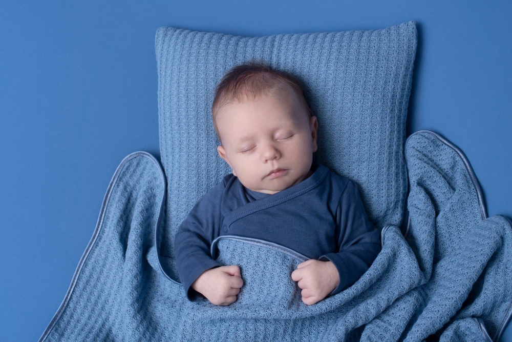 Paturica bebe tricotata bumbac 72x110 cm Puzzle Blue - 2