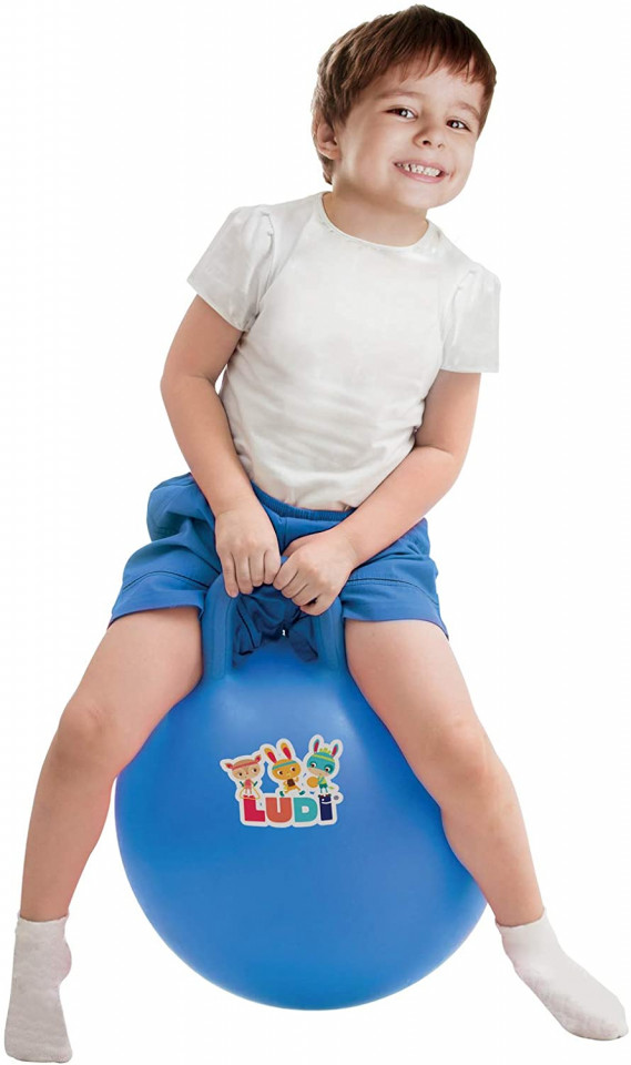 Pachet minge saltareata bleu 45 cm+spatiu de joaca gonflabil +50 bile