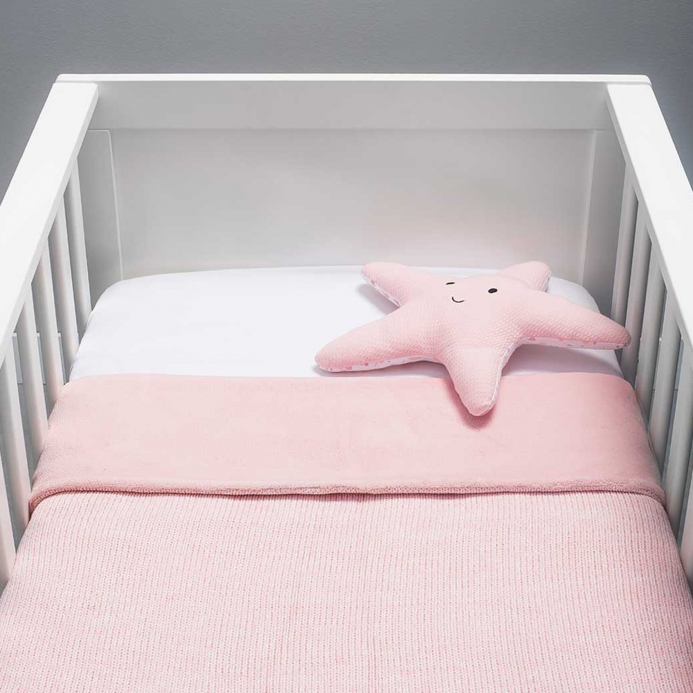 Paturica bebe 2 fete Melange Knit 100×150 cm tricot fleece roz melanj Jollein