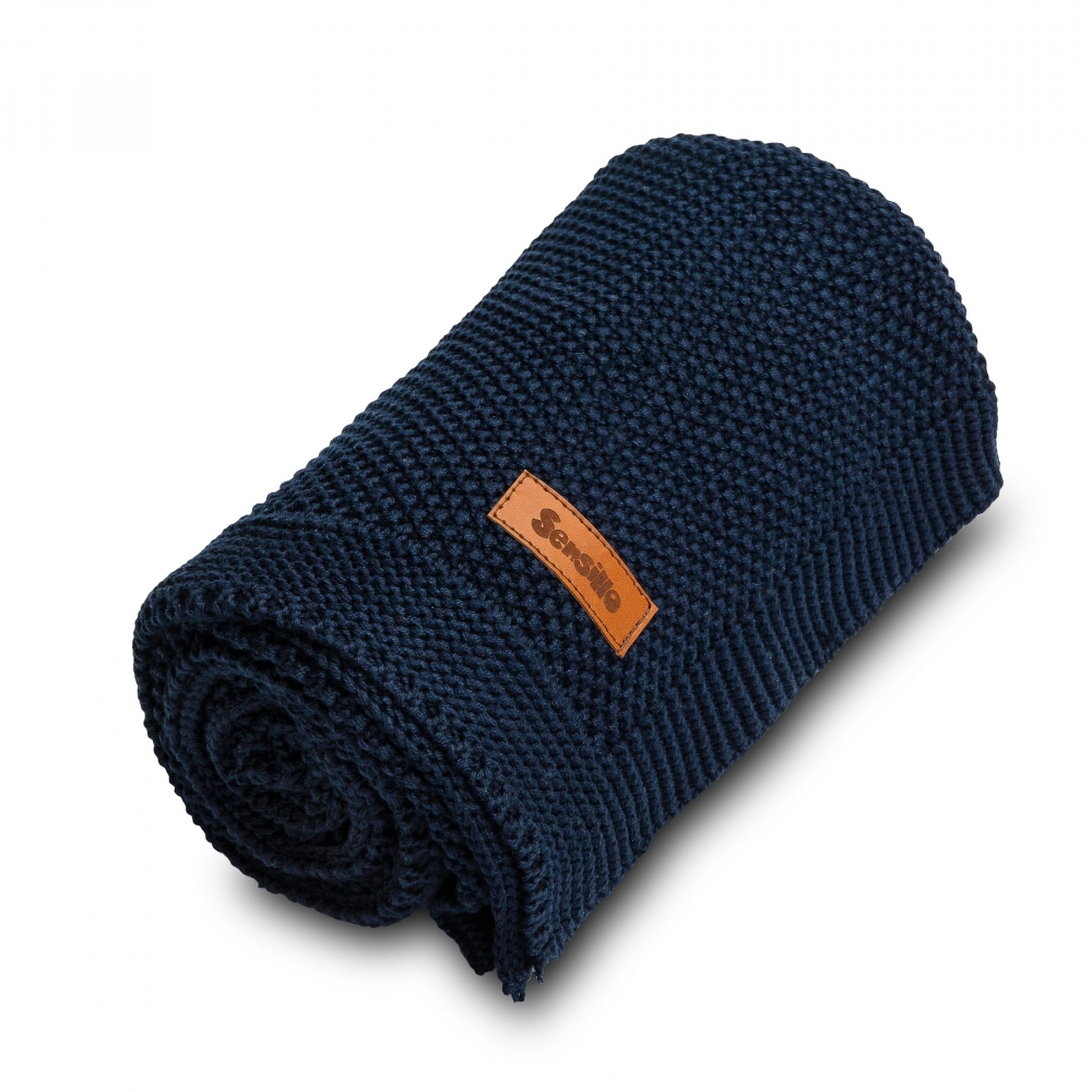 Paturica de bumbac tricotata Sensillo 100x80 cm albastra inchis - 1