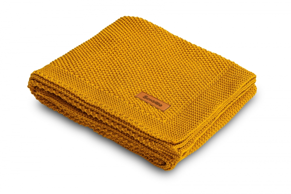 Paturica de bumbac tricotata Sensillo 100x80 cm mustar - 3