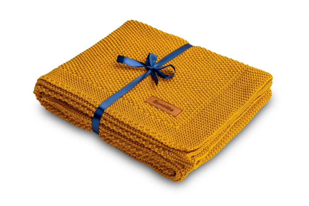 Paturica de bumbac tricotata Sensillo 100x80 cm mustar - 1