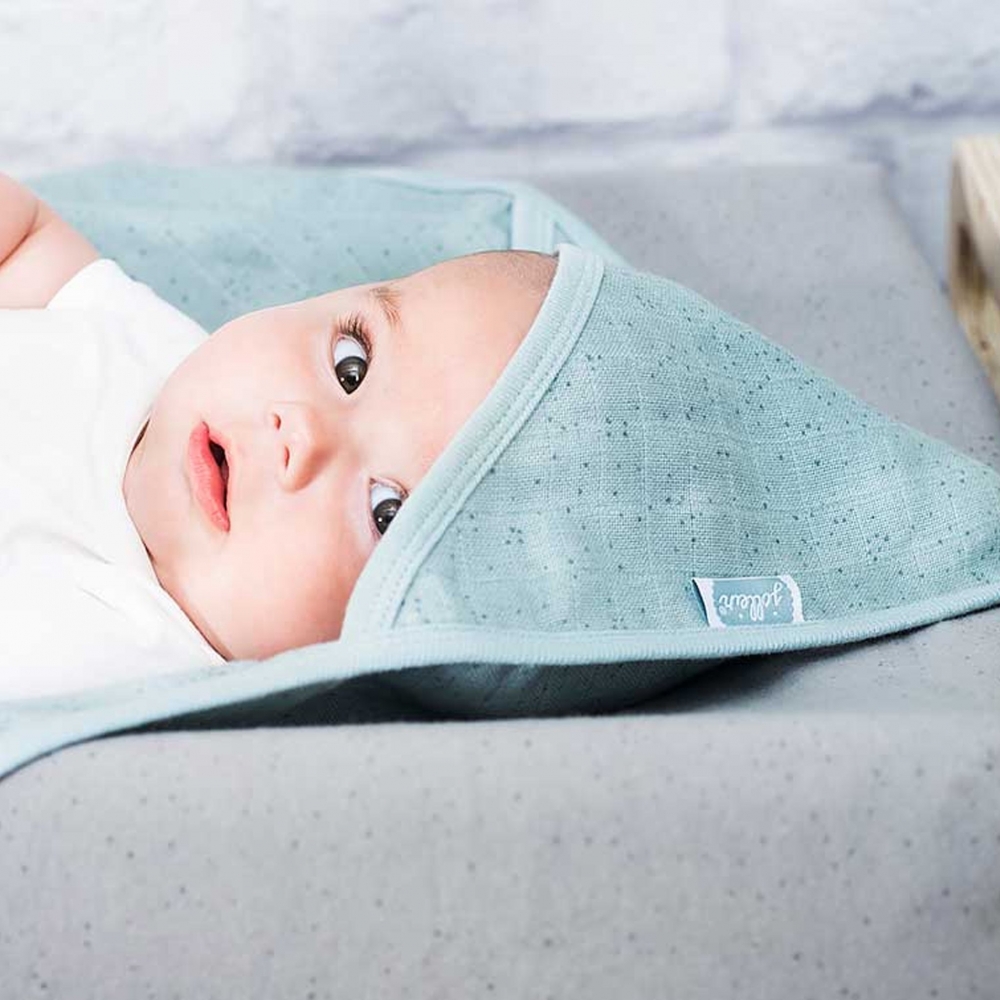Prosop bebe cu gluga mini dots 75x75 cm bumbac hidrofil verde
