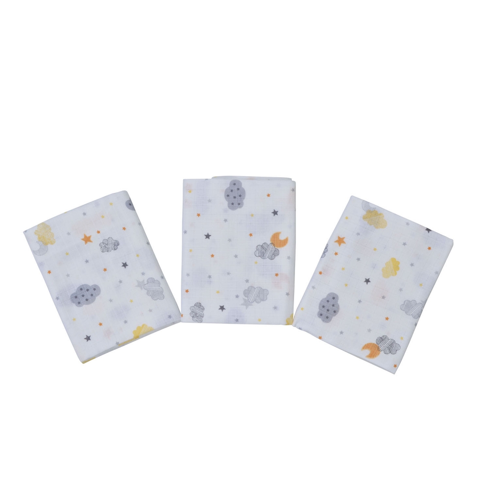 Set 3 scutece muselina din bumbac organic 100 Nichiduta Grey Clouds - 2 | YEO