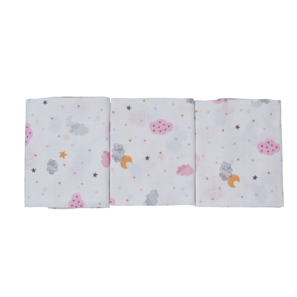 Set 3 scutece muselina din bumbac organic 100 Nichiduta Pink Clouds - 1 | YEO