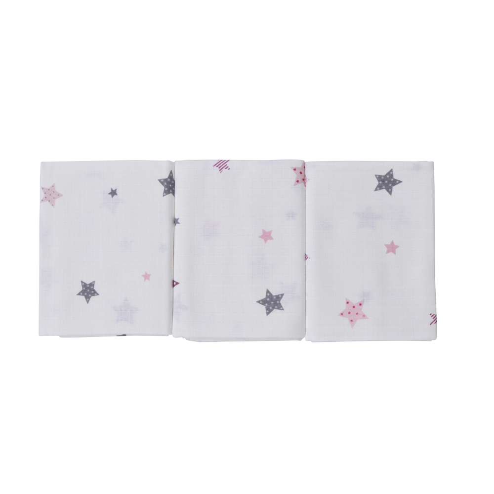 Set 3 scutece muselina din bumbac organic 100 Nichiduta Pink and grey stars - 2 | YEO