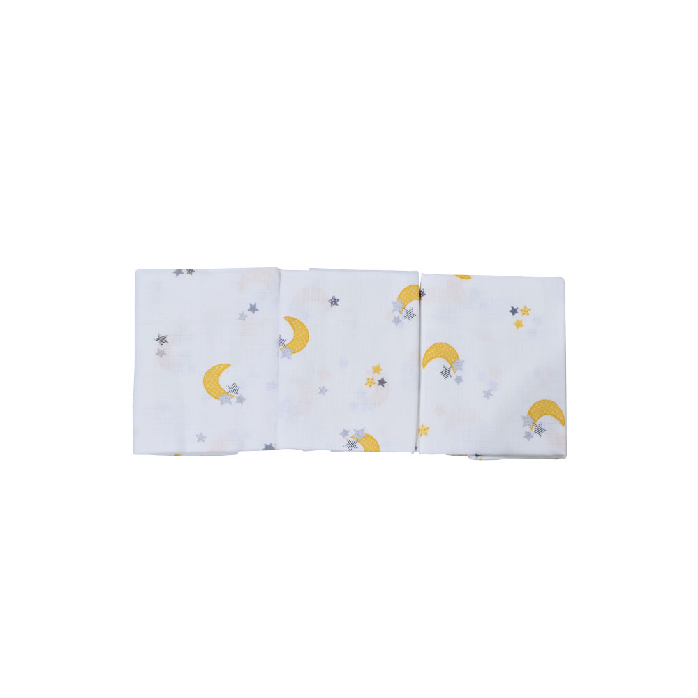 Set 3 scutece muselina din bumbac organic 100 Nichiduta Yellow Moon - 1 | YEO