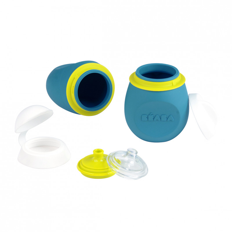 Set BabySqueez 2 in 1 si recipient Squeez albastru - 1 | YEO