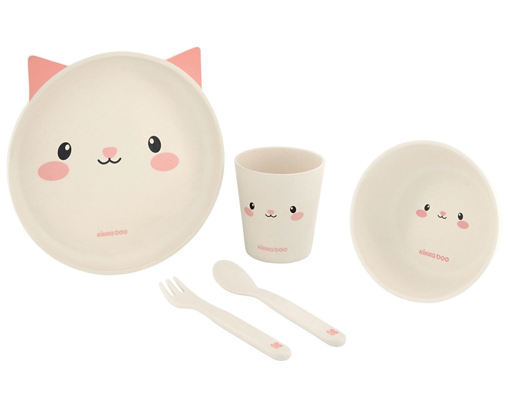 Set de masa cu 5 piese KikkaBoo Bamboo Cat Pink Alimentatie imagine noua responsabilitatesociala.ro