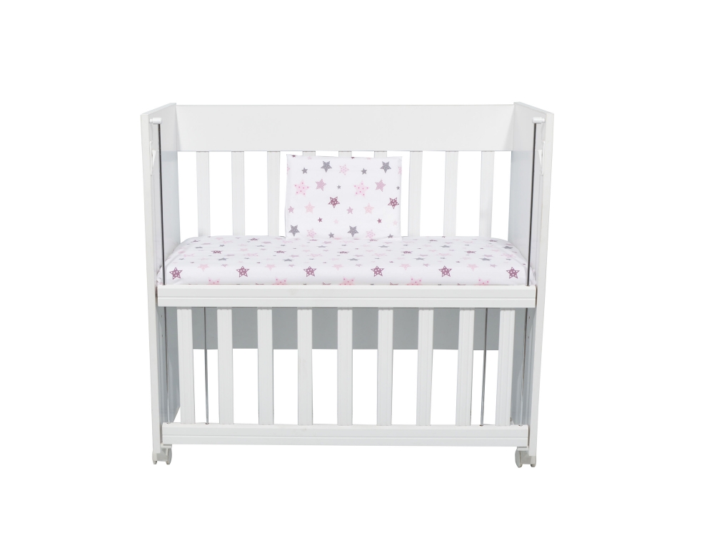 Set lenjerie 4 piese Mini Cot Pink and Grey Stars white - 1 | YEO