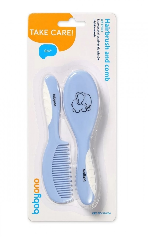 Set perie si pieptene BabyOno bleu din par moale - 3 | YEO