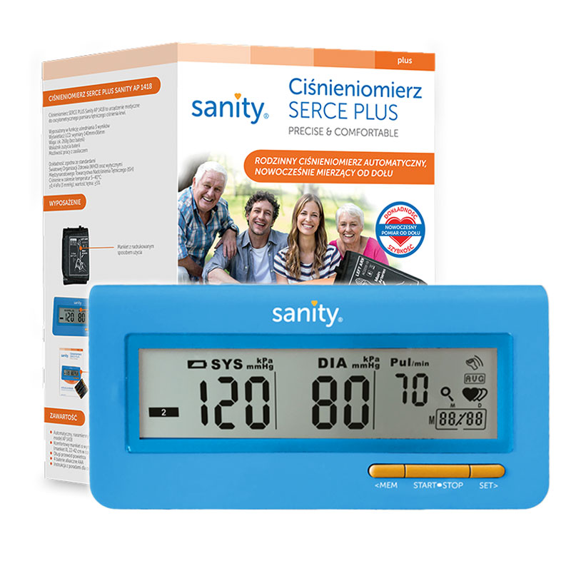 Tensiometru electronic de brat Sanity Serce Plus 60 seturi de memorie, tehnologie FDS albastru