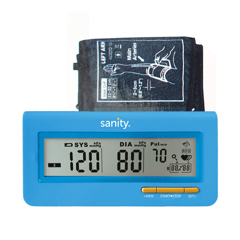 Tensiometru electronic de brat Sanity Serce Plus 60 seturi de memorie, tehnologie FDS albastru