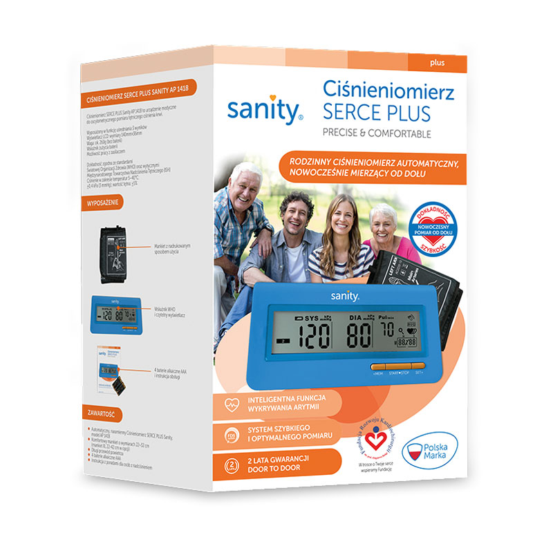 Tensiometru electronic de brat Sanity Serce Plus 60 seturi de memorie, tehnologie FDS albastru - 1 | YEO