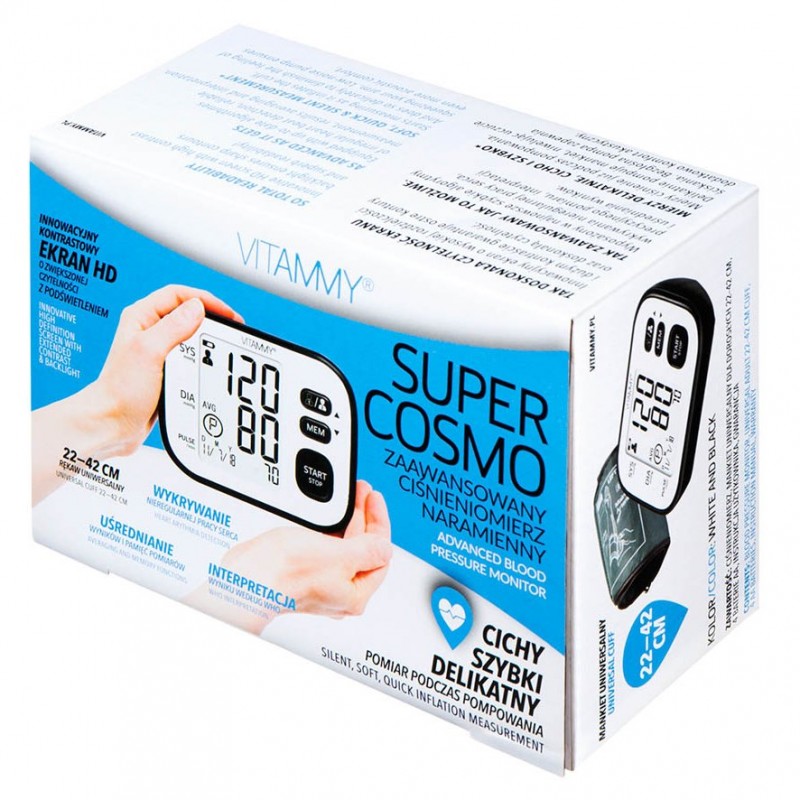Tensiometru electronic de brat Vitammy Super Cosmo manseta 22-42 cm alb-negru 22-42 imagine noua responsabilitatesociala.ro