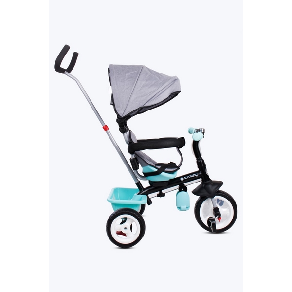 Tricicleta pentru copii Sun Baby 017 Fresh Turquoise Grey cu sezut reversibil 360, control al directiei, roti din spuma eva, suport pentru picioare pliabil - 2 | YEO