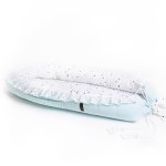 Baby Nest multifunctional cu doua tipuri de material si broderie Aquamarine