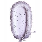 Baby Nest multifunctional cu doua tipuri de material si broderie Light Grey