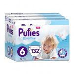 Scutece Pufies Sensitive 6 Extra Large Monthly Pack 13+ kg 132 buc