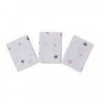 Set 3 scutece muselina din bumbac organic 100% Nichiduta Pink and grey stars