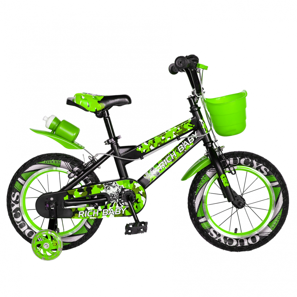Bicicleta baieti Rich Baby R14WTA 14 inch cu roti ajutatoare si led 3-5 ani negruverde - 5