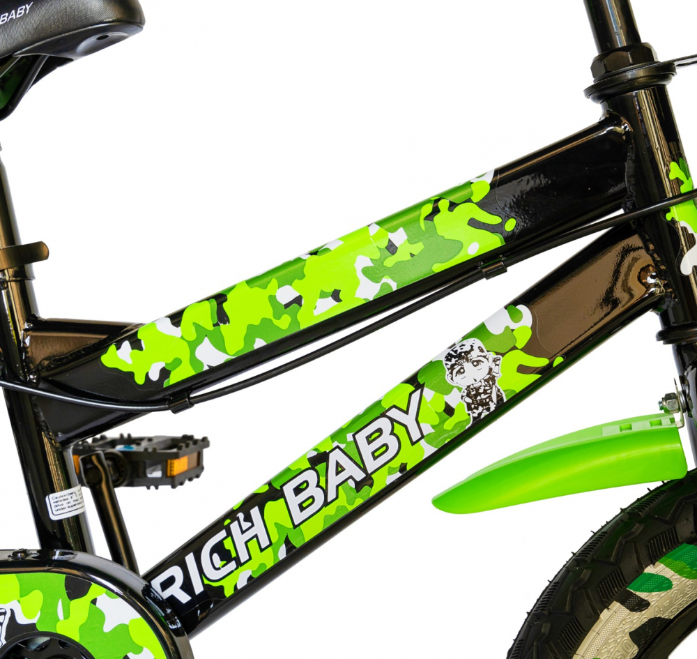 Bicicleta baieti Rich Baby R14WTA 14 inch cu roti ajutatoare si led 3-5 ani negruverde - 3