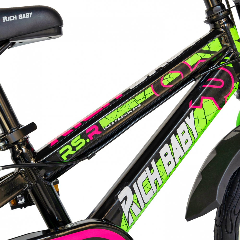 Bicicleta baieti Rich Baby R16WTB 16 inch cu roti ajutatoare 4-6 ani negruverde - 1