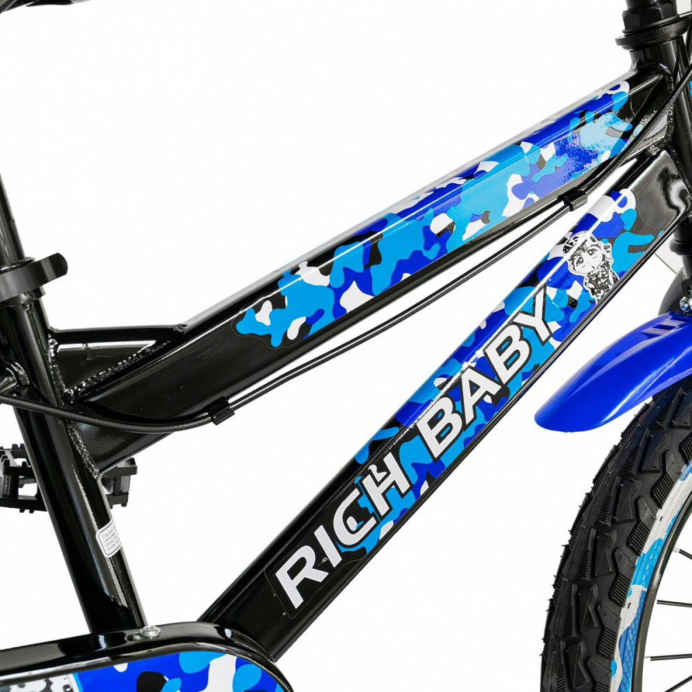 Bicicleta baieti Rich Baby R18WTA 18 inch cu roti ajutatoare si led 5-7 ani negrualbastru - 1