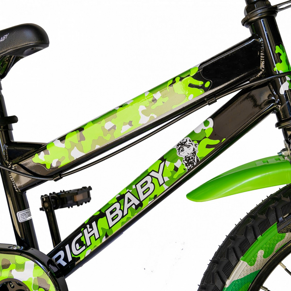Bicicleta baieti Rich Baby R18WTA 18 inch cu roti ajutatoare si led 5-7 ani negruverde - 2