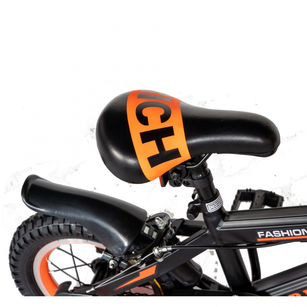 Bicicleta baieti Rich Baby T1202C 12 inch C-Brake cu roti ajutatoare 2-4 ani negruportocaliu - 3