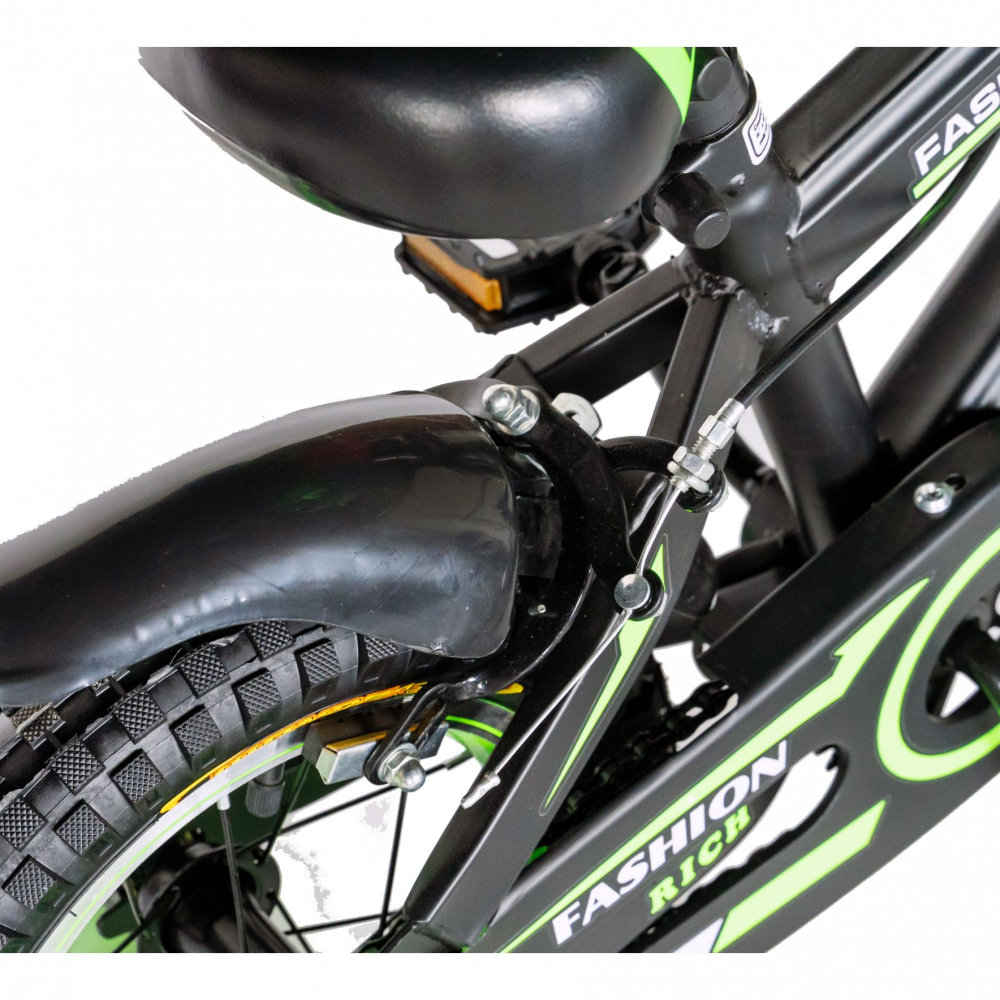 Bicicleta baieti Rich Baby T1202C 12 inch C-Brake cu roti ajutatoare 2-4 ani negruverde - 1