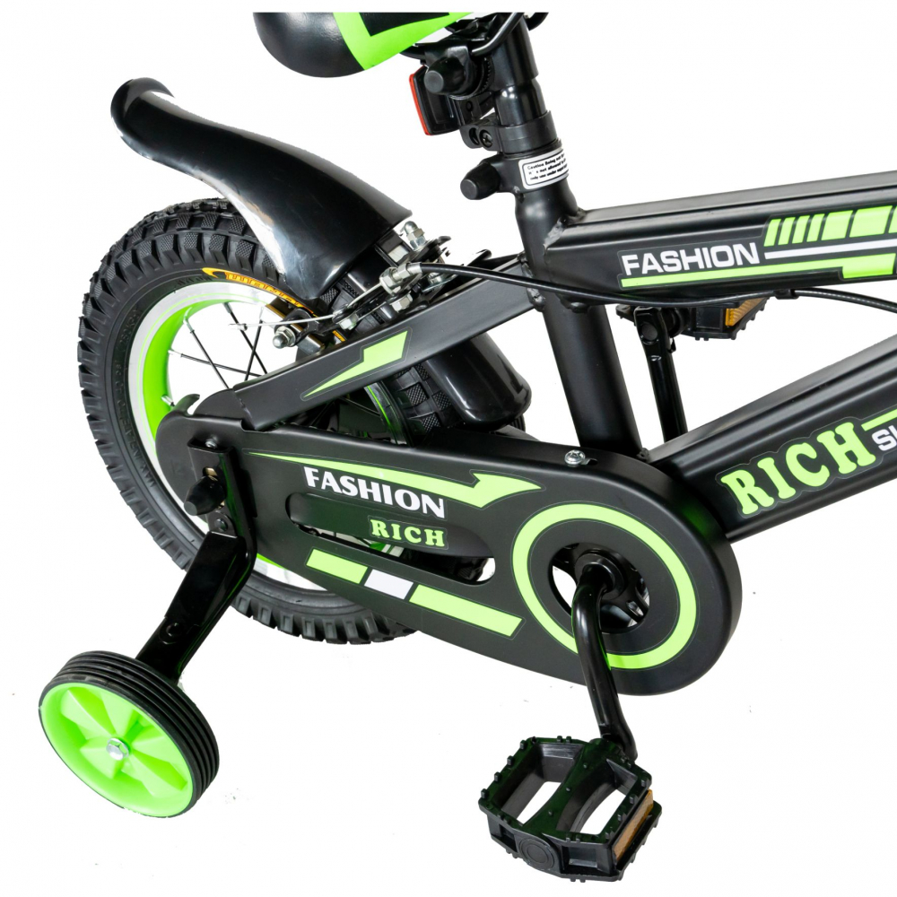 Bicicleta baieti Rich Baby T1202C 12 inch C-Brake cu roti ajutatoare 2-4 ani negruverde - 3