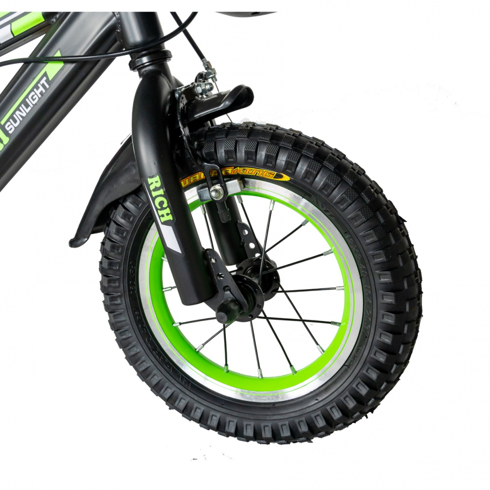 Bicicleta baieti Rich Baby T1202C 12 inch C-Brake cu roti ajutatoare 2-4 ani negruverde - 4