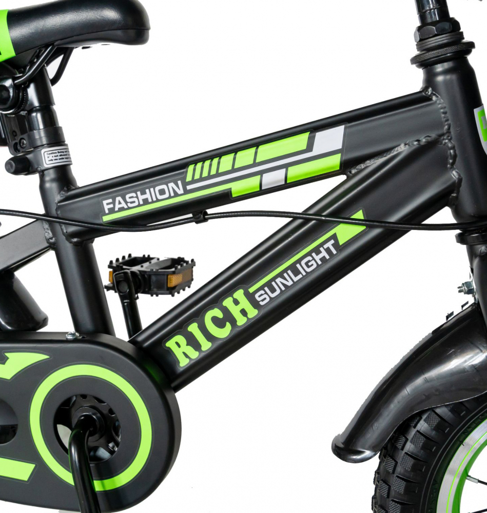 Bicicleta baieti Rich Baby T1202C 12 inch C-Brake cu roti ajutatoare 2-4 ani negruverde - 6